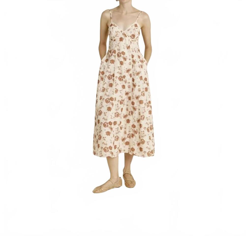 NEW AUREUM embroidered trim midi dress in beige